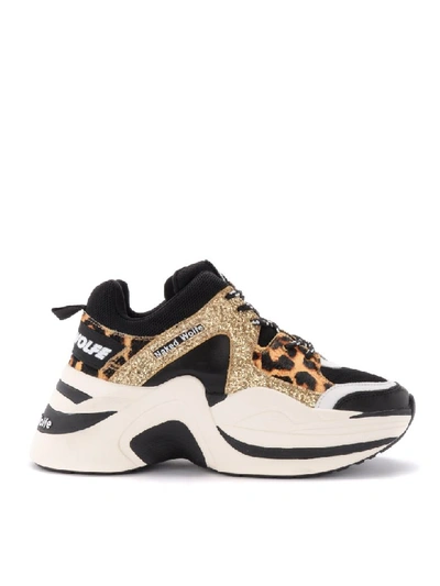 Shop Naked Wolfe Track Sneaker In Glittery Leather With Animalier Inserts In Oro