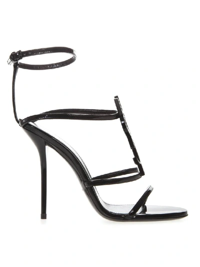 Shop Saint Laurent Black Cassandra Patent Leather Sandals