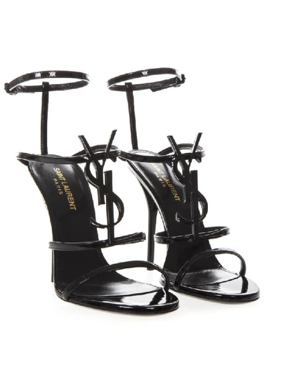 Shop Saint Laurent Black Cassandra Patent Leather Sandals