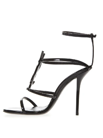 Shop Saint Laurent Black Cassandra Patent Leather Sandals