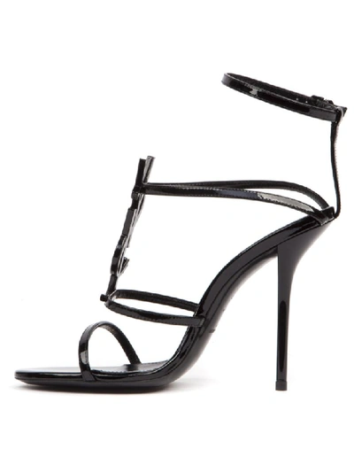 Shop Saint Laurent Black Cassandra Patent Leather Sandals