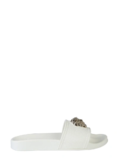 Shop Versace Slide Sandals In Bianco