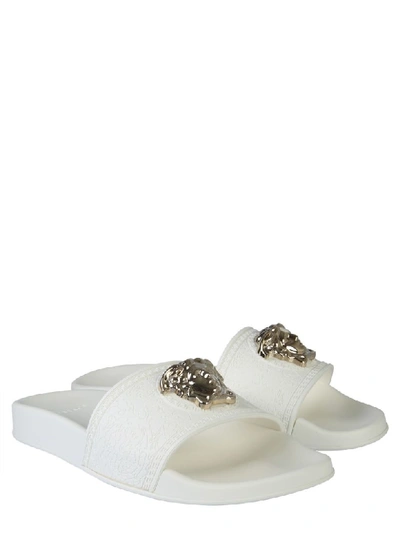 Shop Versace Slide Sandals In Bianco