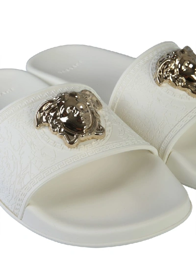 Shop Versace Slide Sandals In Bianco