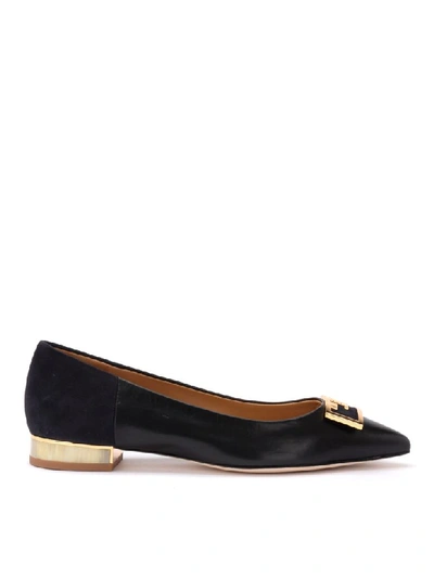 Shop Tory Burch Gigi Ballerina In Soft Black Nappa And Suede. In Nero