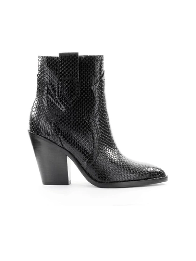 Shop Ash Black Reptile-effect Print Texan Style Ankle Boot In Nero (black)