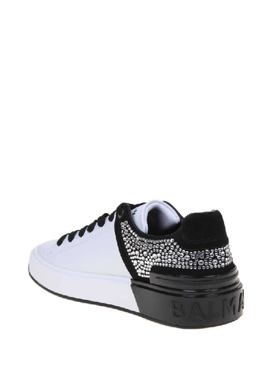 Shop Balmain B-court Sneakers In Leather White / Black In White/black