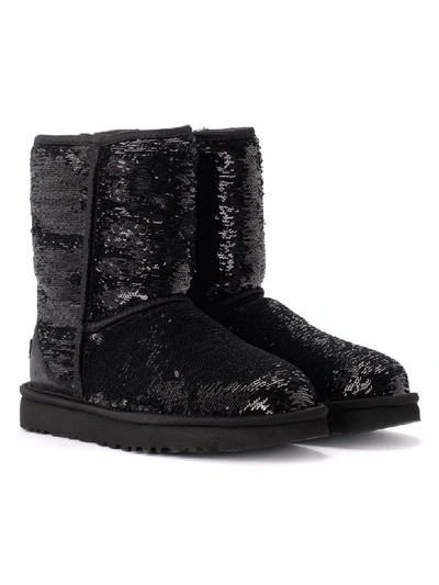 Shop Ugg Classic Short Ankle Boot In Metallic Suede With Black Sequins In Nero