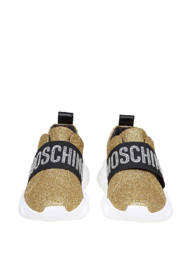 Shop Moschino Teddy Sneakers In Glitter Gold Color