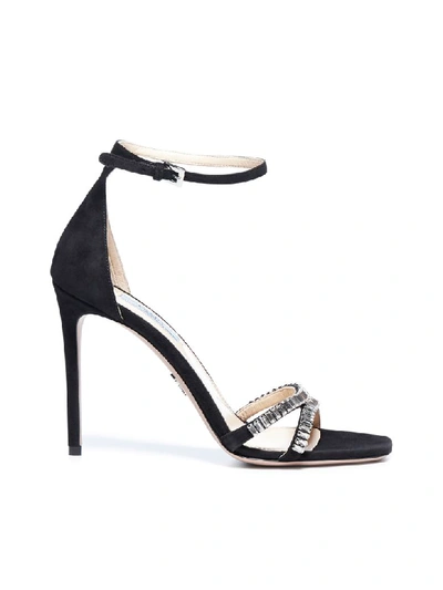 Shop Prada Suede Sandals With Crystals Embellishment In Nero