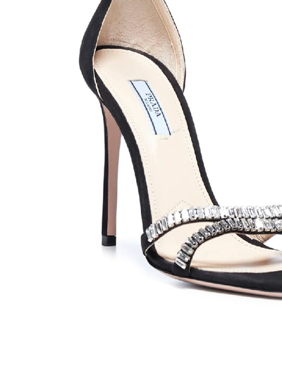 Shop Prada Suede Sandals With Crystals Embellishment In Nero