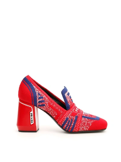 Shop Prada Knit Loafers 85 In Scarlatto Indaco (red)