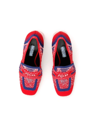 Shop Prada Knit Loafers 85 In Scarlatto Indaco (red)