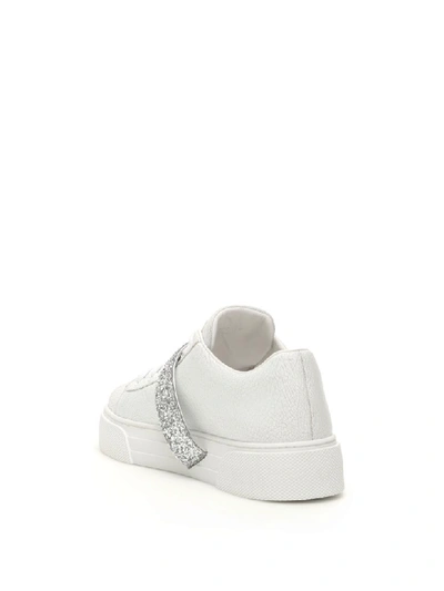 Shop Miu Miu Sneaker With Glitter Strap In Bianco Argento (white)