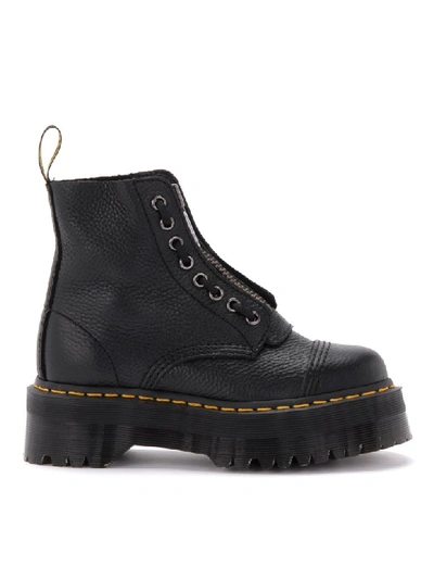 Shop Dr. Martens Sinclair Amphibious Boot In Black Hammered Leather With A Large Treaded Sole In Nero