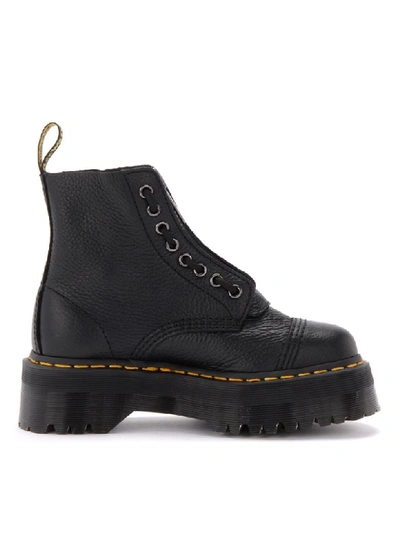 Shop Dr. Martens Sinclair Amphibious Boot In Black Hammered Leather With A Large Treaded Sole In Nero