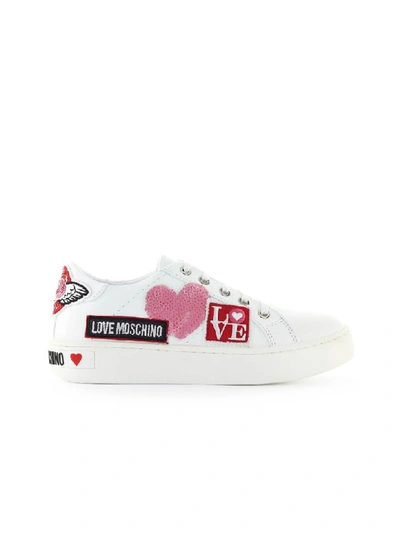 Shop Love Moschino White Patch Sneaker In Bianco (white)