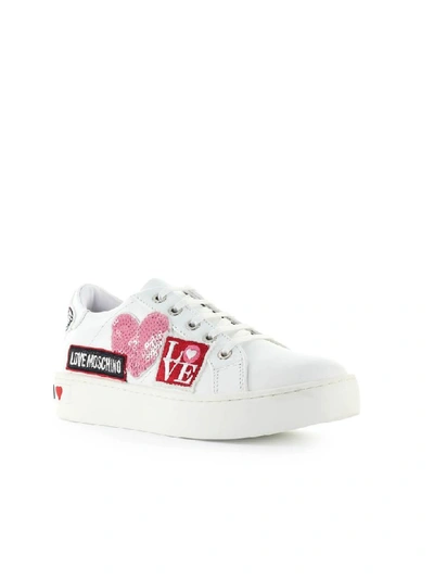 Shop Love Moschino White Patch Sneaker In Bianco (white)