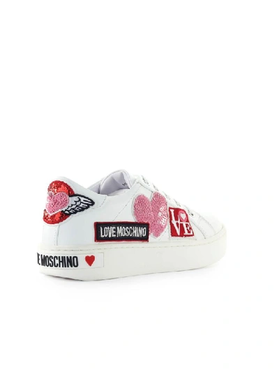 Shop Love Moschino White Patch Sneaker In Bianco (white)