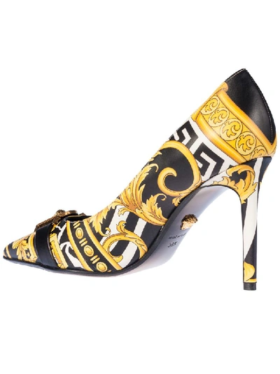 Shop Versace Printed Pumps In Black/gold/white/gold Tribute