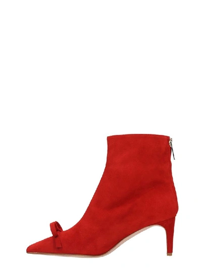 Shop Red Valentino High Heels Ankle Boots In Red Suede