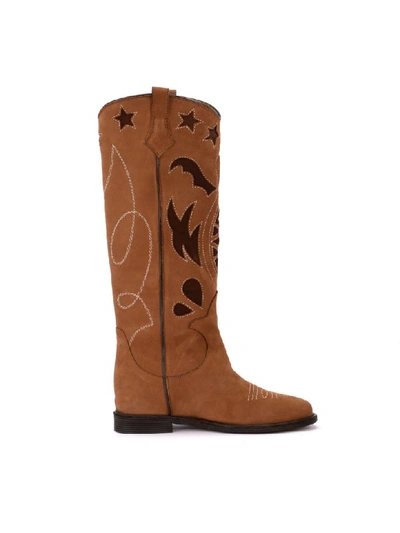 Shop Via Roma 15 Caramel Nabuk Texan Boots In Marrone