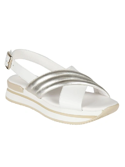 Shop Hogan H257 Platform Sandals In Platino/bianco