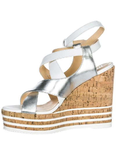 Shop Hogan H361 Wedge Sandals In Argento Bianco
