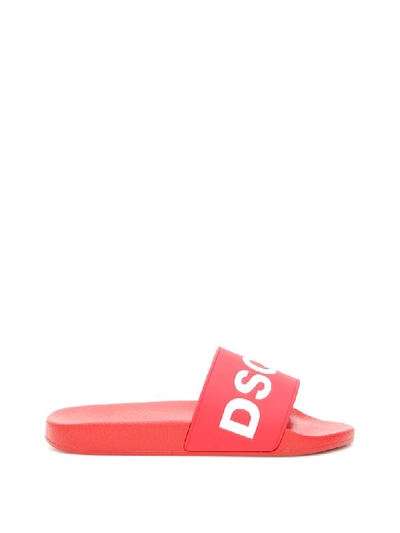 Shop Dsquared2 Rubber Slides In Rosso Bianco (red)