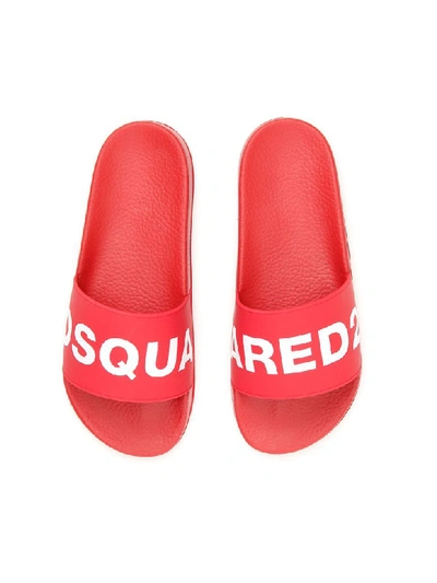 Shop Dsquared2 Rubber Slides In Rosso Bianco (red)