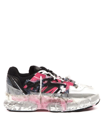 Shop Maison Margiela Black And Pink Leather Fusion Sneakers In Pink/black