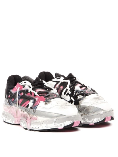 Shop Maison Margiela Black And Pink Leather Fusion Sneakers In Pink/black