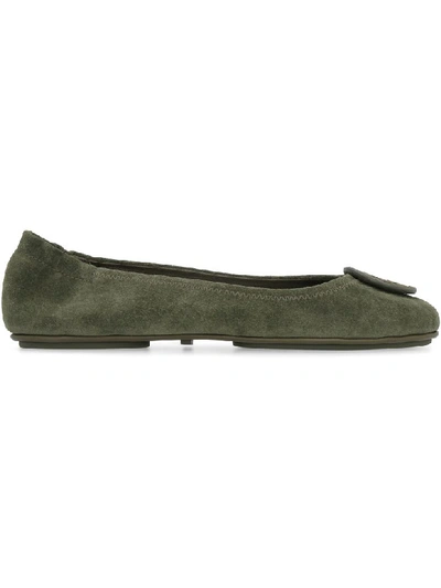 Shop Tory Burch Minnie Leather Travel Ballet Flat In Green