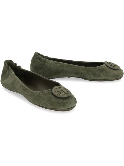 Shop Tory Burch Minnie Leather Travel Ballet Flat In Green