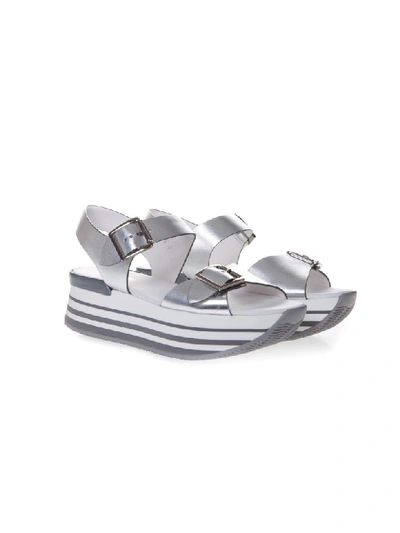 Shop Hogan Maxi H222 Sandals In Silver Leather