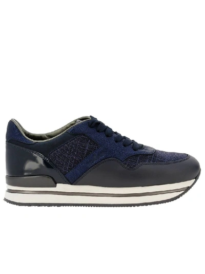 Shop Hogan Sneakers In Leather And Lurex Fabric With Sole 222 In Blue