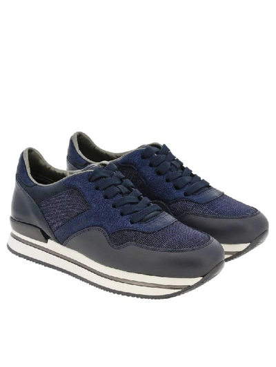Shop Hogan Sneakers In Leather And Lurex Fabric With Sole 222 In Blue