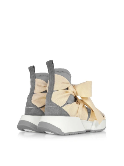 Shop Mm6 Maison Margiela Mm6 Maison Martin Margiela Ribbon Tied Socks Sneakers In Gray