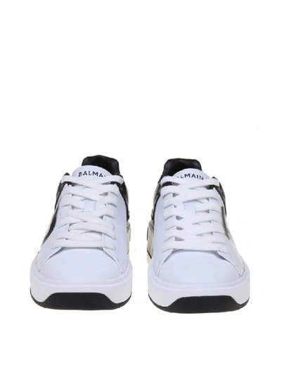 Shop Balmain B-court Sneakers In Leather White / Black In White/black