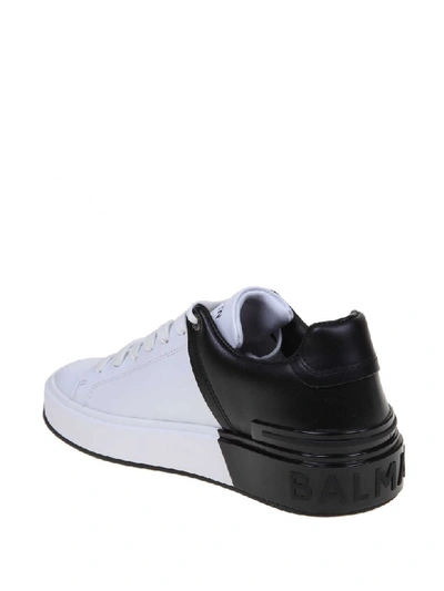 Shop Balmain B-court Sneakers In Leather White / Black In White/black