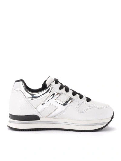 Shop Hogan Sneaker Model H222 In White Leather With Silver Mirror Effect In Bianco