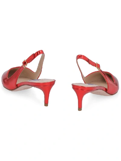 Shop Stuart Weitzman Edith Mirror Look Leather Sling-back In Red