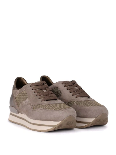 Shop Hogan H222 Dove Suede Sneaker And Metal Leather In Grigio