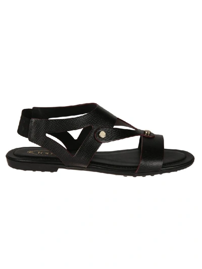 Shop Tod's Strappy Flat Sandals In Black