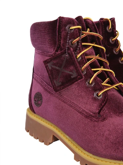 Shop Off-white Timberland Maroon Boots In Bordeaux