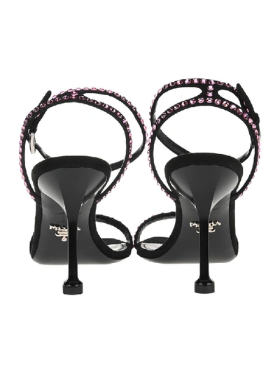 Shop Prada Crystals Embellished Sandals In Black + Pink