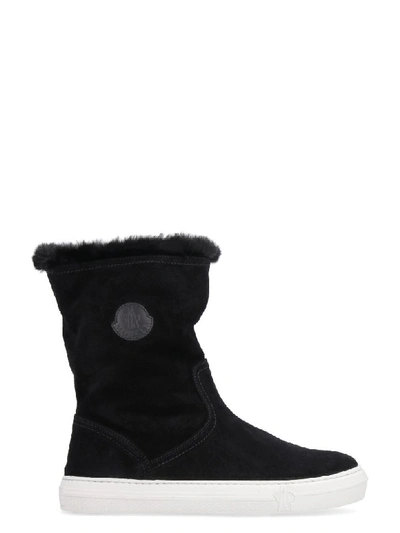 Shop Moncler Arabelle Suede Knee High Boots In Black