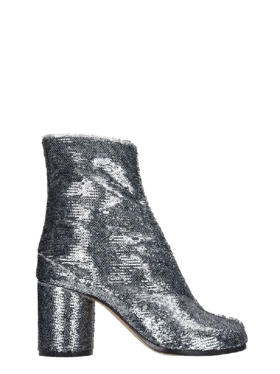 Shop Maison Margiela Tabi High Heels Ankle Boots In Silver Leather