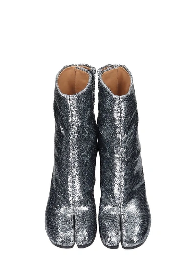 Shop Maison Margiela Tabi High Heels Ankle Boots In Silver Leather