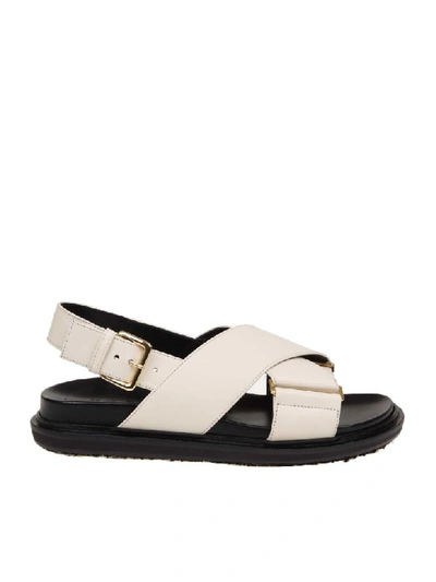 Marni Beige & Black Criss-cross Fussbett Sandal In White | ModeSens